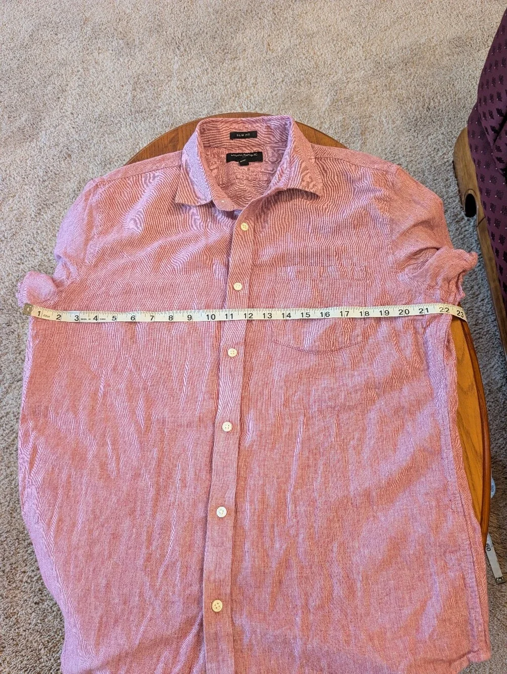 Banana Republic Linen Short-Sleeve Button-Down Shirt, Red Stripe, Size L, Slim